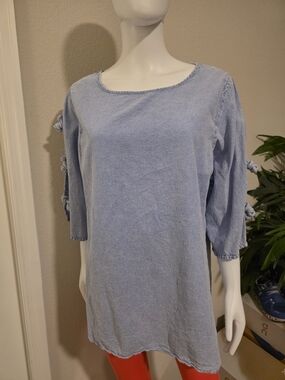 Light Blue Women's Open Sleeve W/rope-knot Buttons Pullover Top Size Small